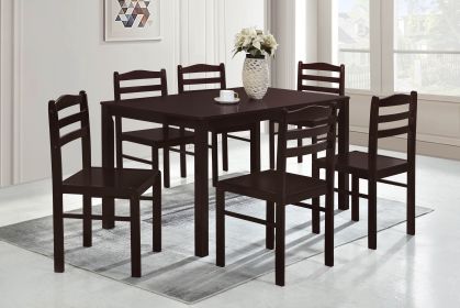 7pc Dining Set Brown Finish Dining Table and 6 Chairs, MDF and Solid Wood, Dining Kitchen Set Furniture