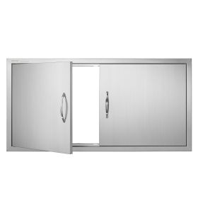 BBQ Access Door, 42W x 21H Inch Double Outdoor Kitchen Door, Stainless Steel Flush Mount Door, Wall Vertical Door with Handles, for BBQ Island