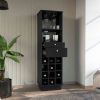 Classic Bar Cabinet, Two Drawers, Twelve Built-in Wine Rack-Black