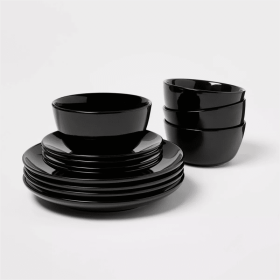 12pc Stoneware Avesta Dinnerware Set (Color: Black)