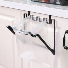 Garbage Bag Holder Hanging Trash for Trash Bag Rack Kitchen Cupboard Mounts Over Cabinet Doors Cupboards Garbage Rack Organizer (Color: Black)